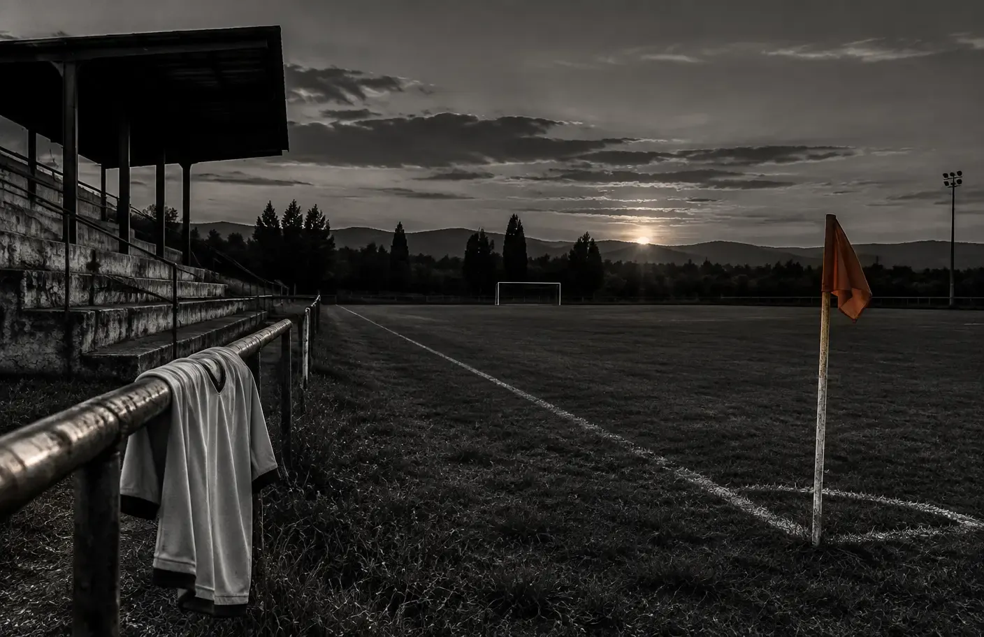 Empty local soccer field and bleachers